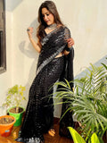 Black Georgette With Sequence Lace Work Saree image 5