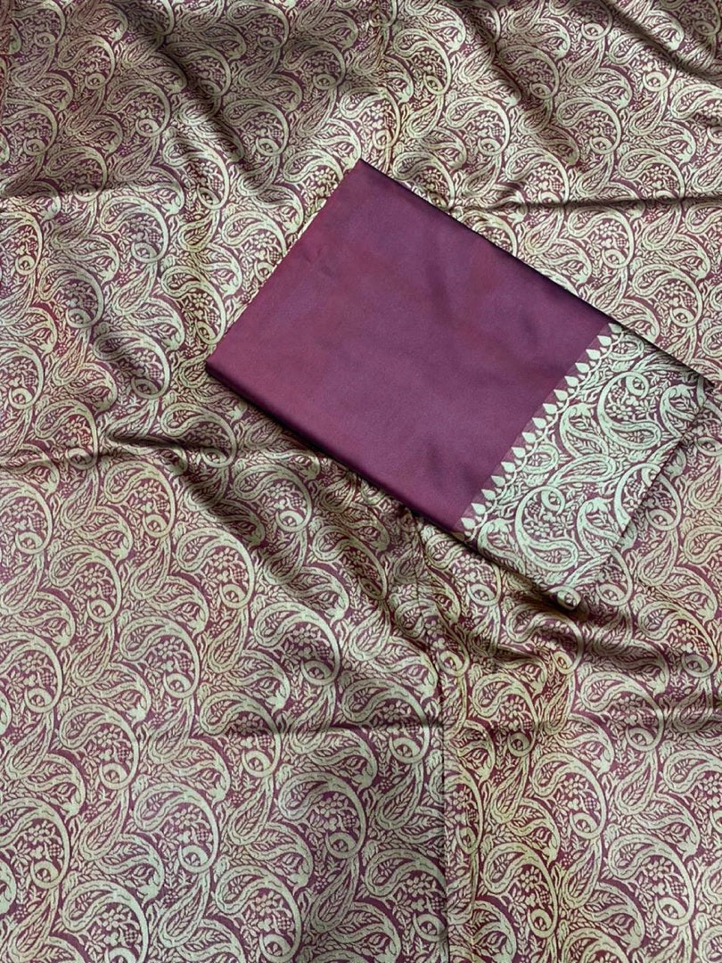 Wine Soft Lichi Silk Jacquard Border Saree KP image 3