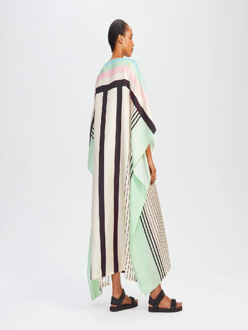 Casual Wear Printed Stripped Pattern Style Soft Satin Silk Kaftan J5634 image 3