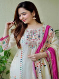 Women White Muslin Ethnic Printed Kurti with Bottom Dupatta Suit AD image 8