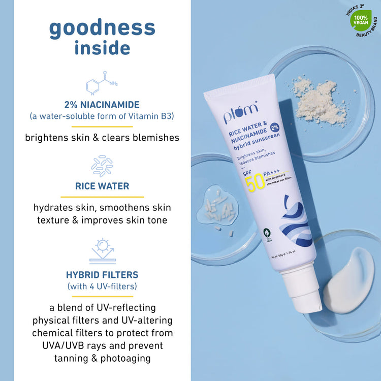 Plum 2% Niacinamide & Rice Water SPF 50 PA+++ Hybrid Sunscreen - 50 GMS image 2