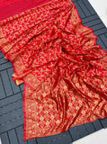 Red Soft Lichi Silk Jacquard Waving Work Saree With Blouse image 6