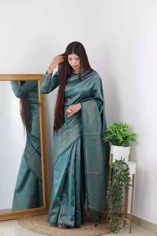 Banarasi Soft Silk Saree With Unstitched Blouse image 1
