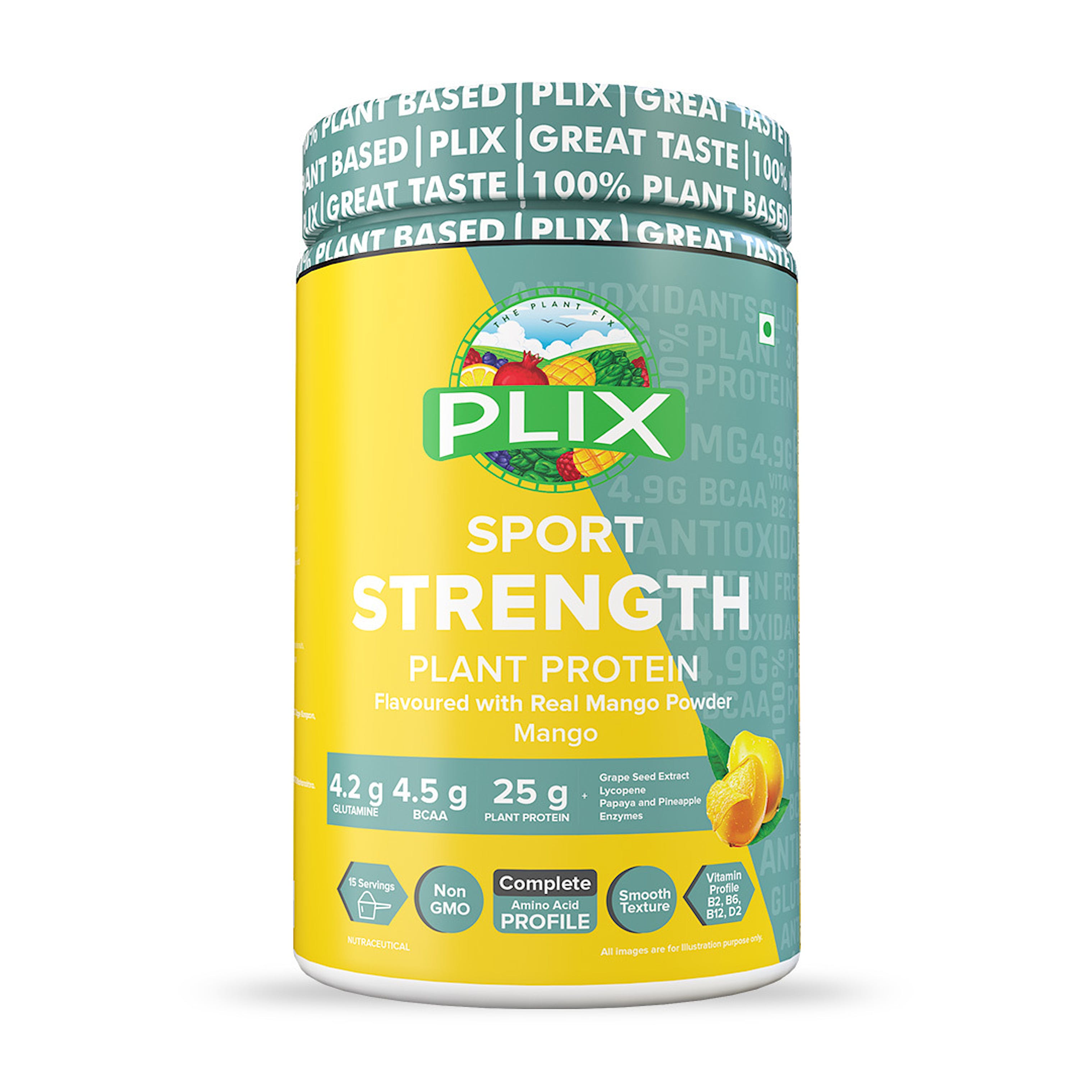Plix Strength 25G Plant Protein Powder - Premium Plant-Based Protein for Fitness & Wellness, 500g image 1