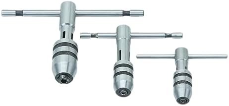 3 Piece T Handle Tap Wrench Set with Jaw Opening 1/16"-5/32", 5/32"-1/4", 1/4"-1/2" - Precise Tightening Wrenches Jaws Grip for Taps, Reamers, Screw Extractors, Drills - Made in India