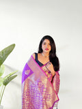 Pure Lichi Silk Zari Golden Weaving Saree With Blouse image 4