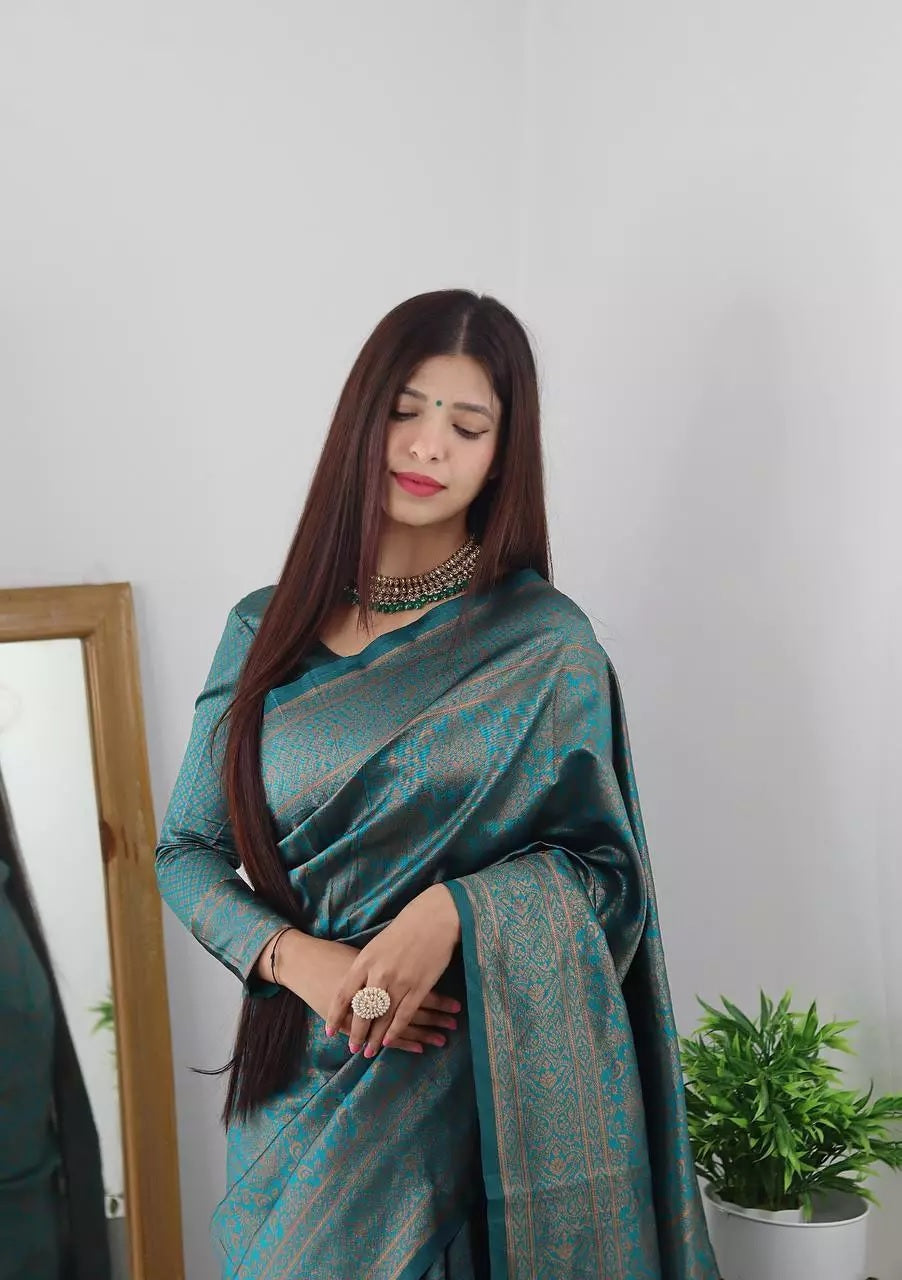 Banarasi Soft Silk Saree With Unstitched Blouse image 3
