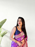 Pure Lichi Silk Zari Golden Weaving Saree With Blouse image 5