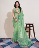 Soft Net & Chikankari Embroidery Work Saree With Blouse image 3