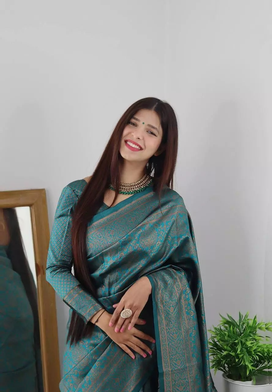 Banarasi Soft Silk Saree With Unstitched Blouse image 5