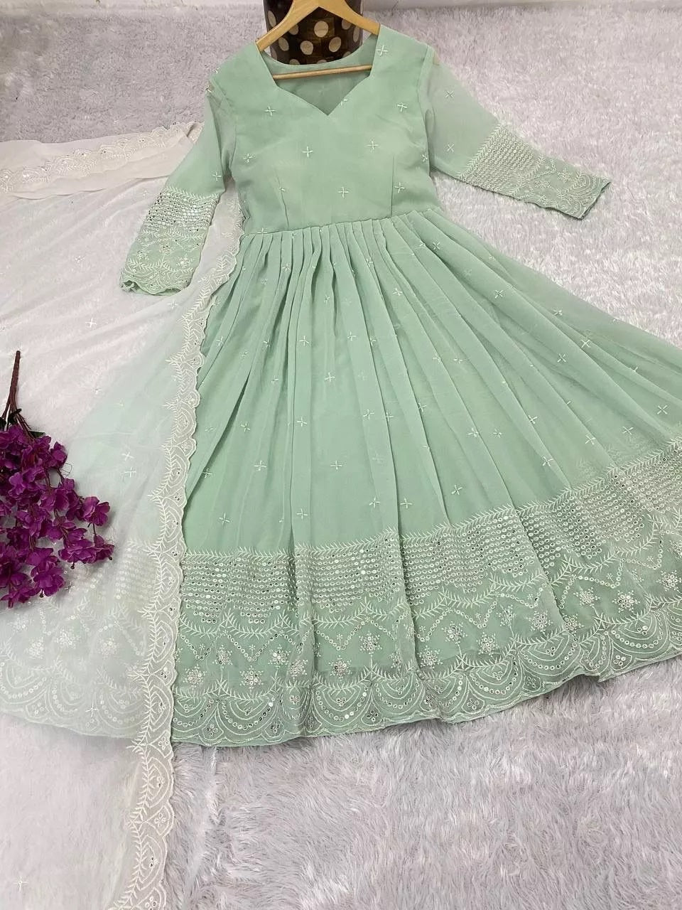 Faux Georgette Sequence With Embroidery Work Gown Dresses With Dupatta image 5
