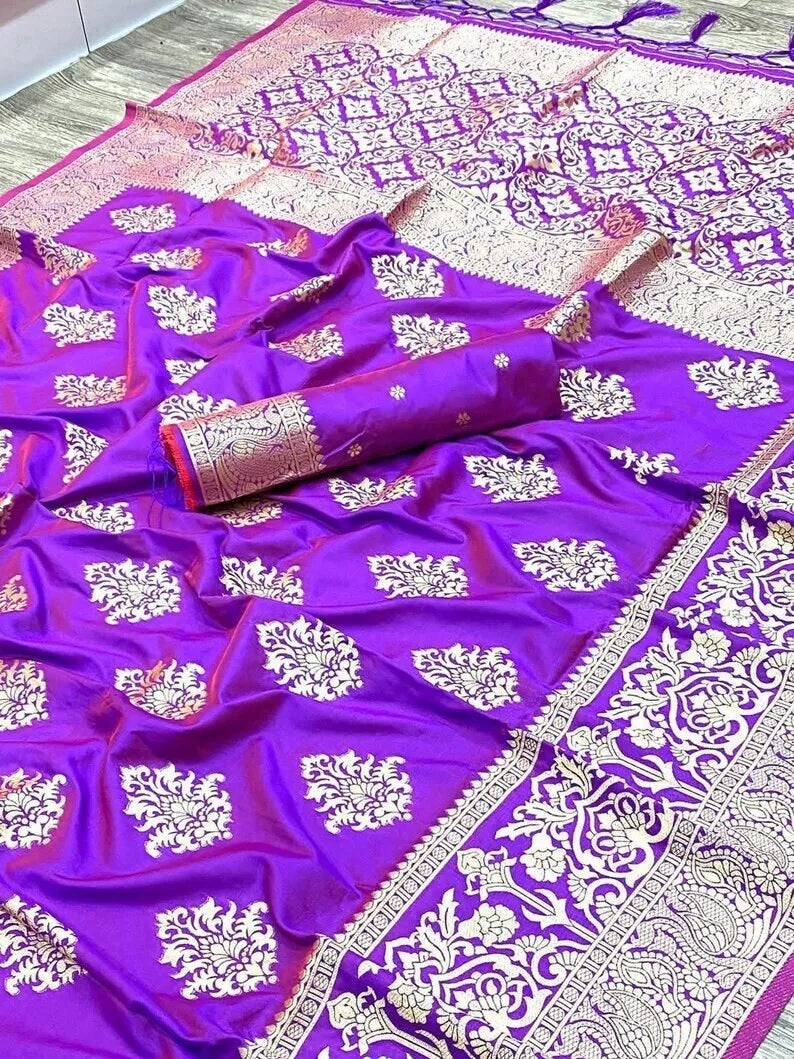 Pure Lichi Silk Zari Golden Weaving Saree With Blouse image 8
