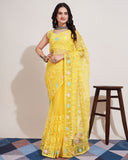 Soft Net & Chikankari Embroidery Work Saree With Blouse image 5