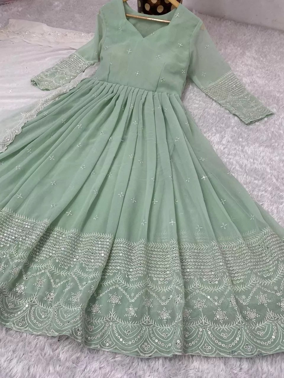 Faux Georgette Sequence With Embroidery Work Gown Dresses With Dupatta image 7