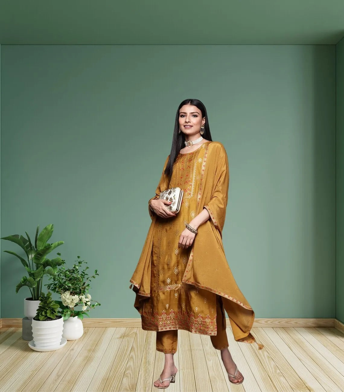 Viscose Jacquard Work Kurti Bottom With Dupatta image 1