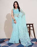Soft Net & Chikankari Embroidery Work Saree With Blouse image 6