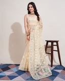 Soft Net & Chikankari Embroidery Work Saree With Blouse image 7