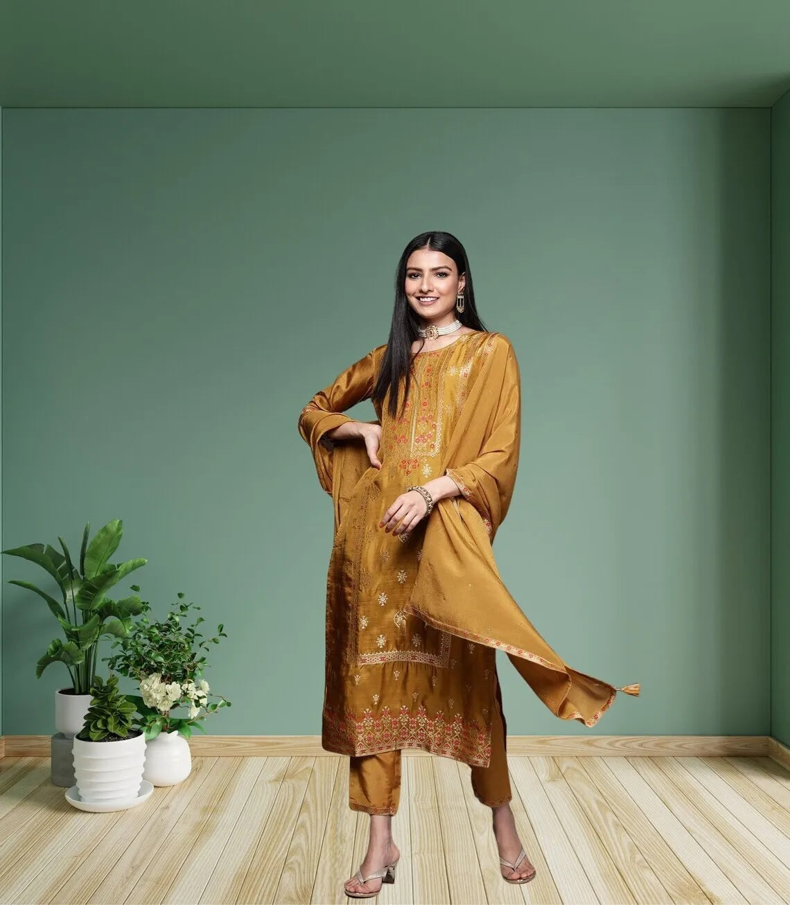 Viscose Jacquard Work Kurti Bottom With Dupatta image 2