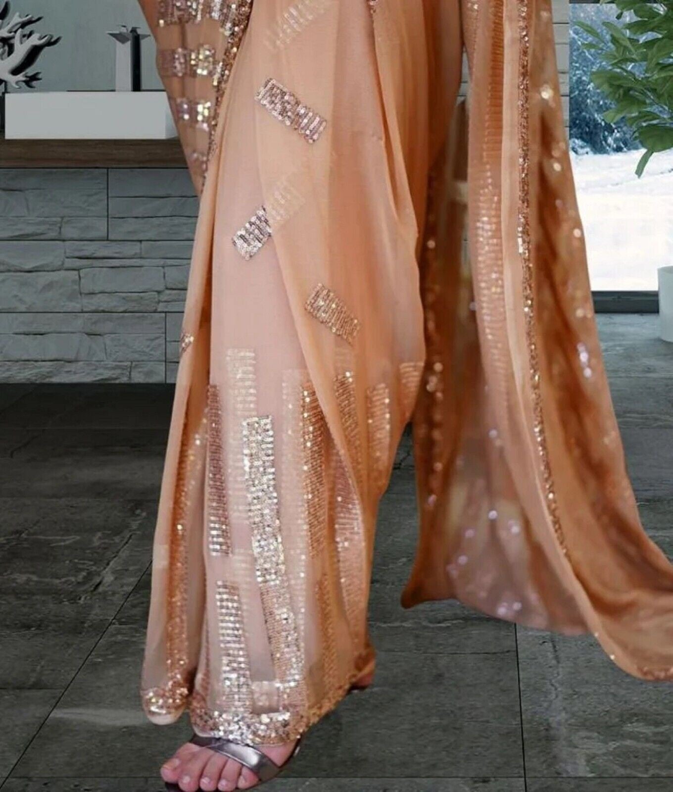 Georgette & Embroidery Sequence Work Saree With Blouse image 3