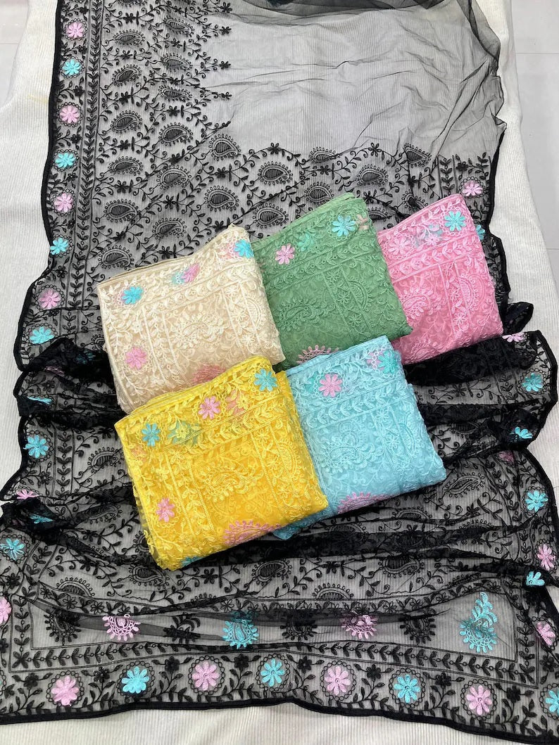 Soft Net & Chikankari Embroidery Work Saree With Blouse image 8