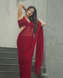 Pure Smooth Georgette Saree, Pure velvet With Sequence Work Blouse image 1
