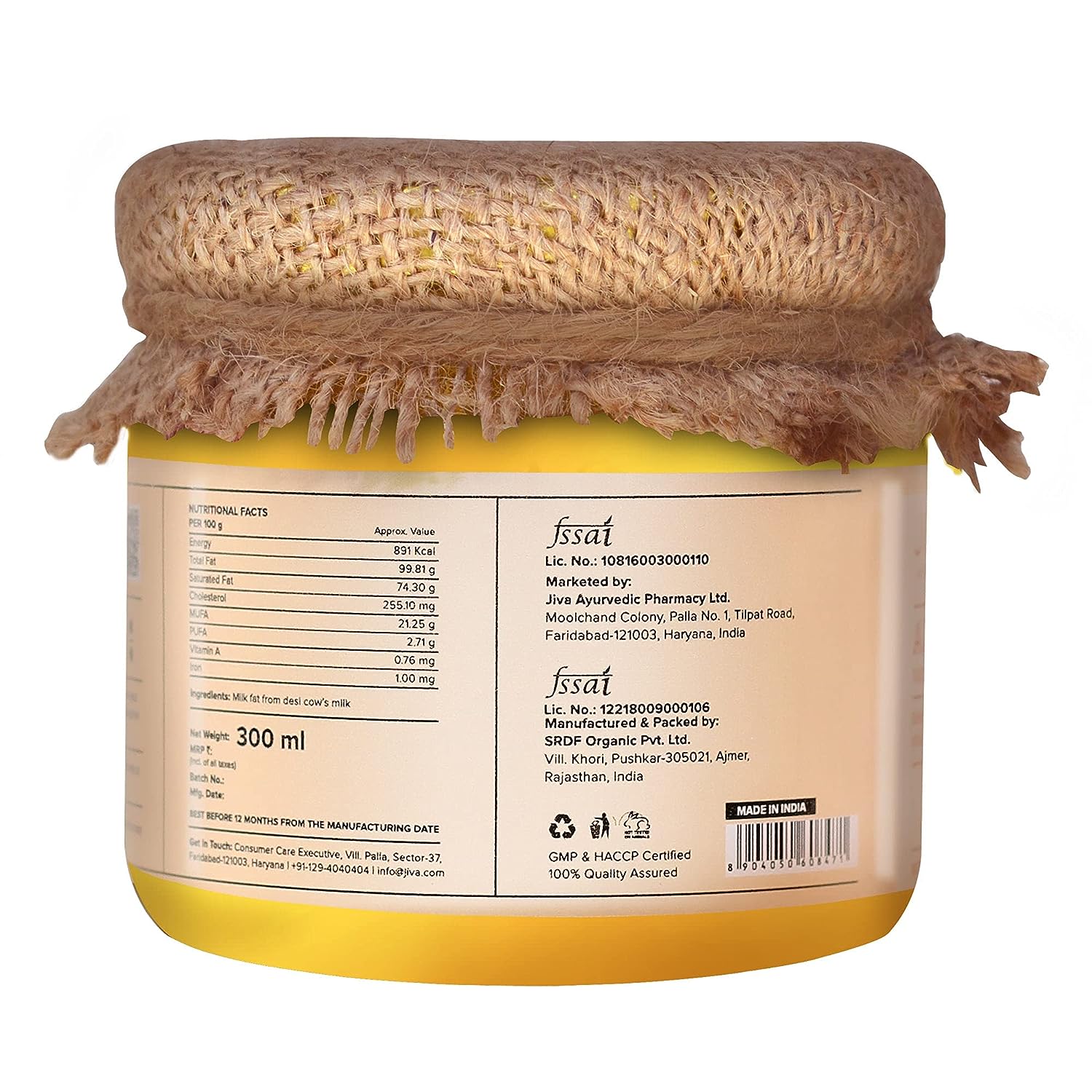 Jiva Ayurveda A2 Gir Desi Cow Ghee - 300 ml - Pack of 1 image 3
