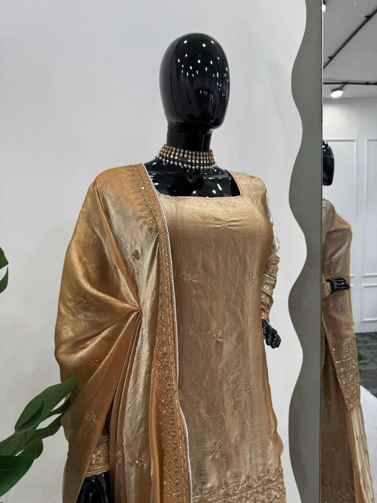 Fancy Satin With Sequence Work Top Palazzo & Dupatta image 3