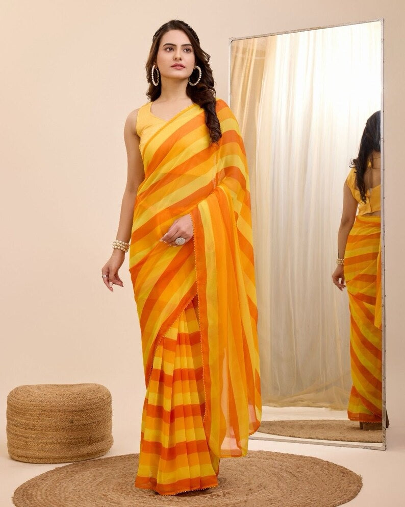 Georgette One Minute Ready To Wear Saree With Blouse image 3