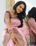 Indian Beautiful Linen With Contrast Border Saree image 3