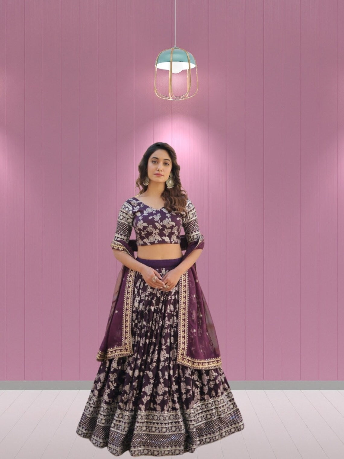 Pure Viscose Jacquard With Embroidery Sequins work Lehenga Choli Dupatta image 3