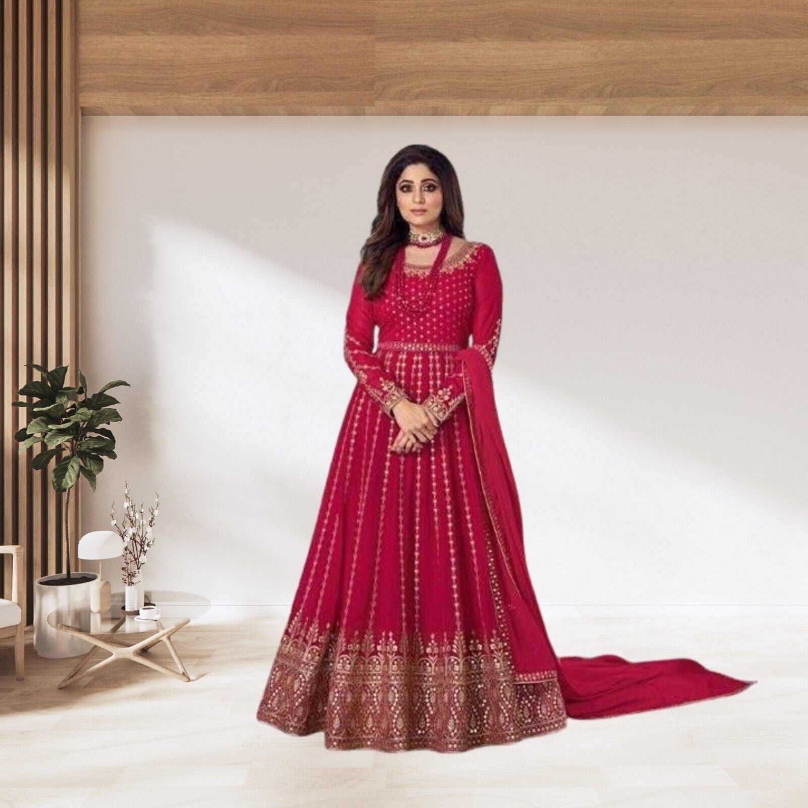 Georgette With Embroidery Design Work Gown Dresses With Dupatta image 3