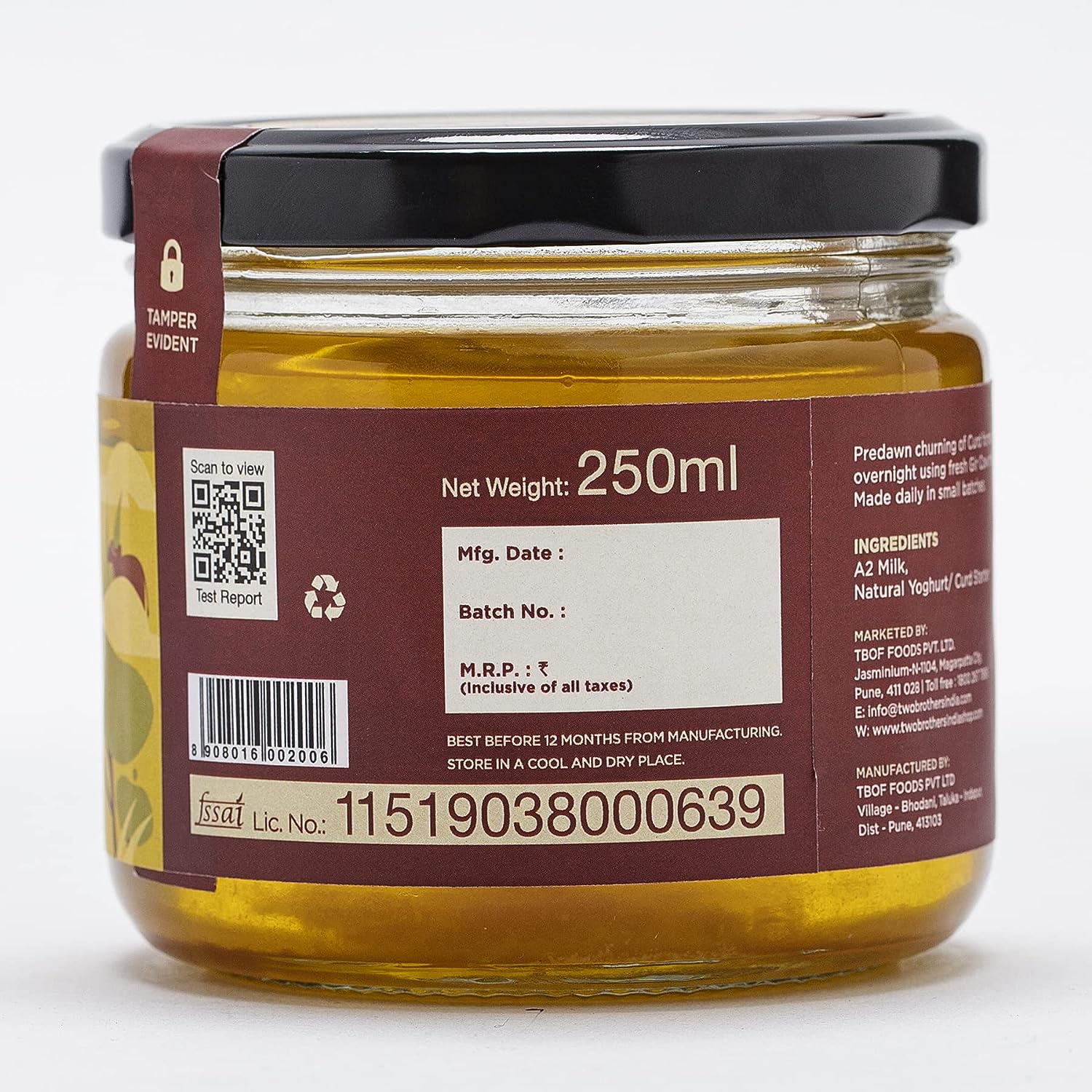 Two Brothers Organic Farms A2 Gir Cow Cultured Ghee - 250 ml image 2