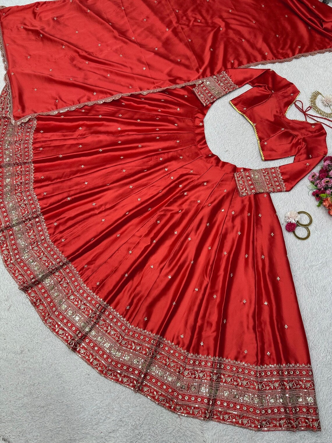 Malai Satin Silk With 3MM Sequence Work Lehenga Choli With Dupatta image 3