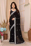NavyBlue Ethnic Traditional Party Zomato Chiffon Silk Saree Women image 7