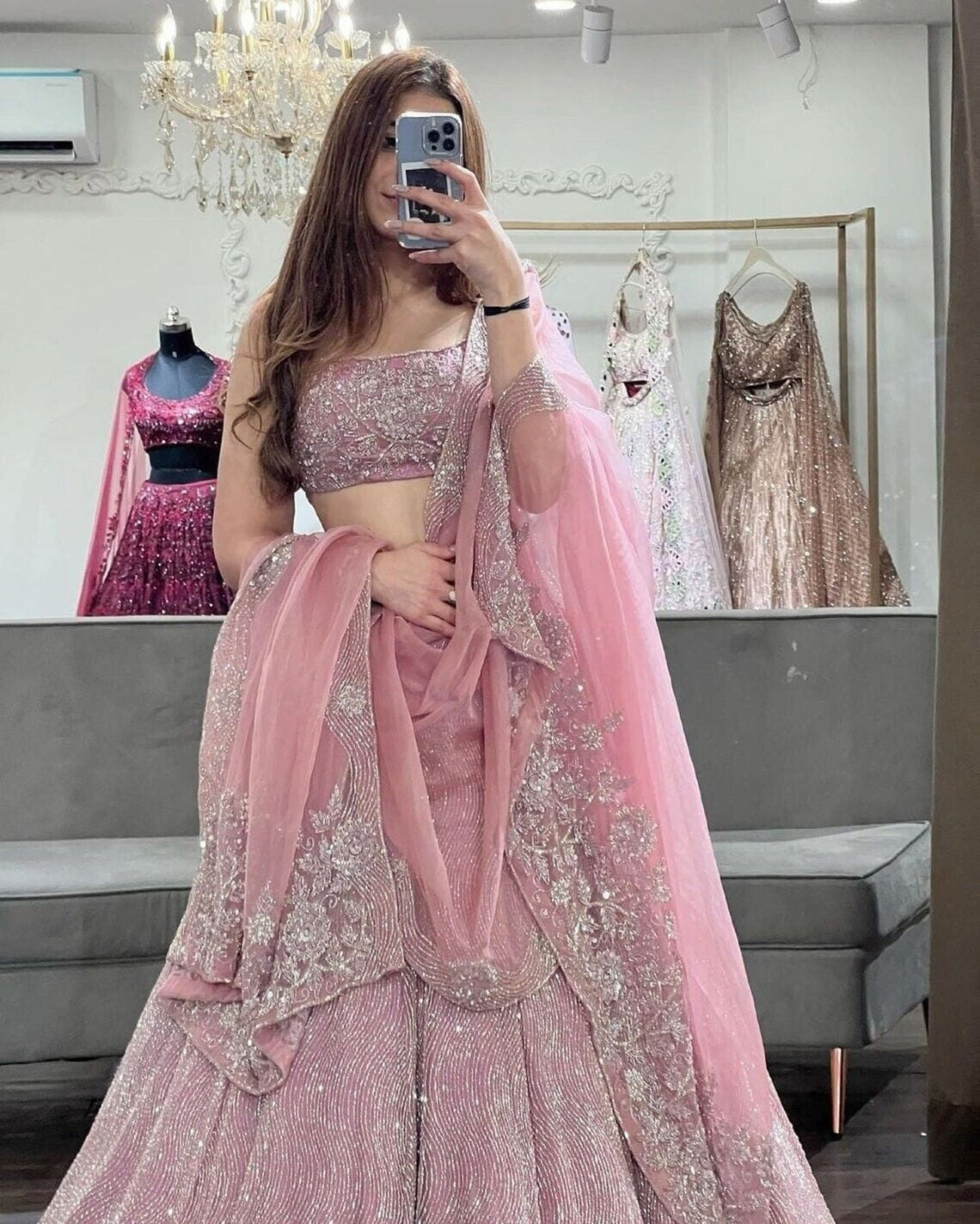 Premium Taffeta Satin Silk & Sequence Work  Lehenga Blouse With Dupatta image 3