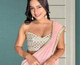 Plain Smooth Georgette Saree With Embroidery Work Blouse image 3