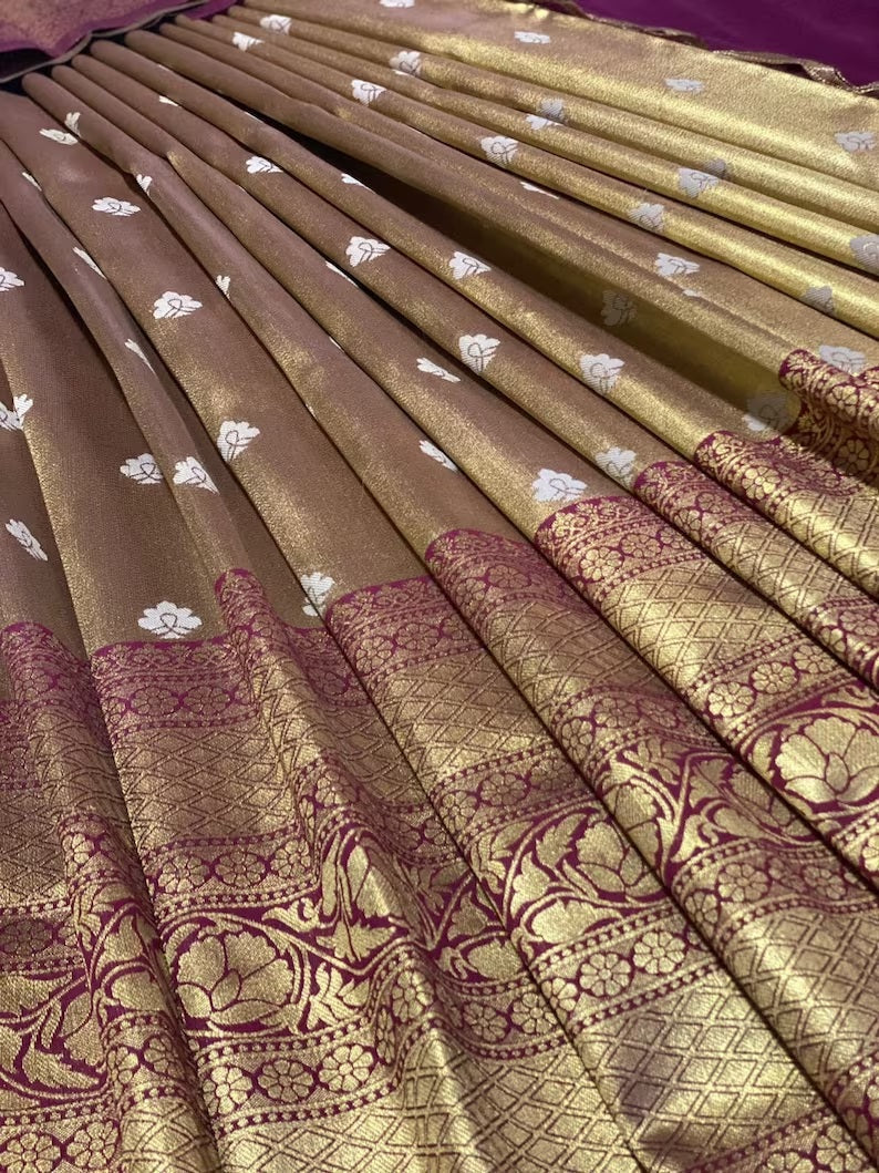 Kanjivaram Silk Saree Lehenga Blouse Dupatta, image 3