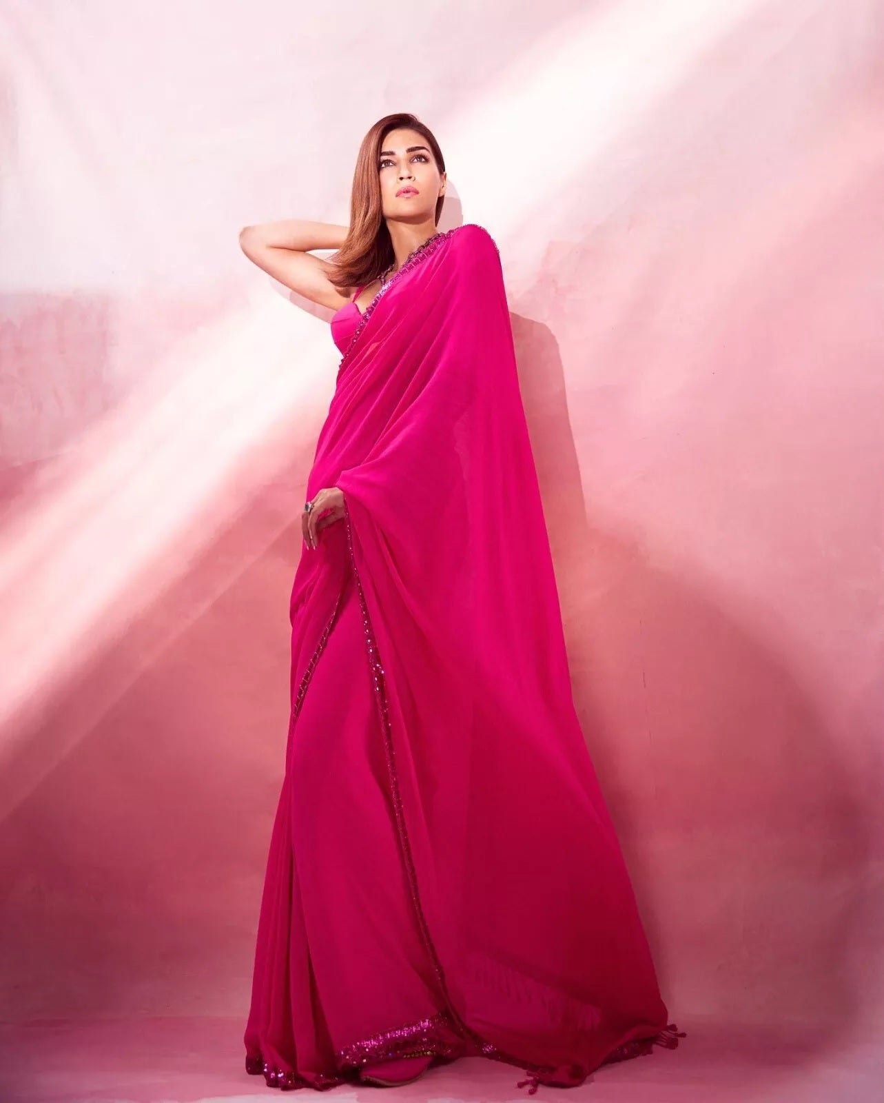 Rani Pink Georgette Embroidery Sequence Work Saree image 3
