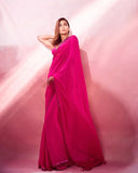 Rani Pink Georgette Embroidery Sequence Work Saree image 3