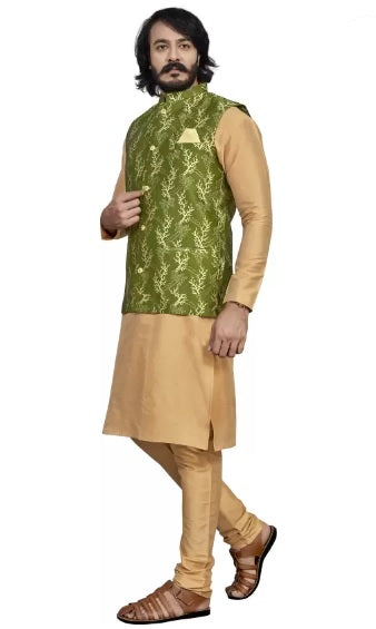 Men's Silk Kurta Pajama With Coti image 3