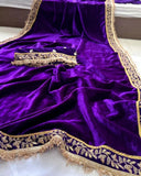 Velvet With Embroidery Work Saree & Blouse image 3