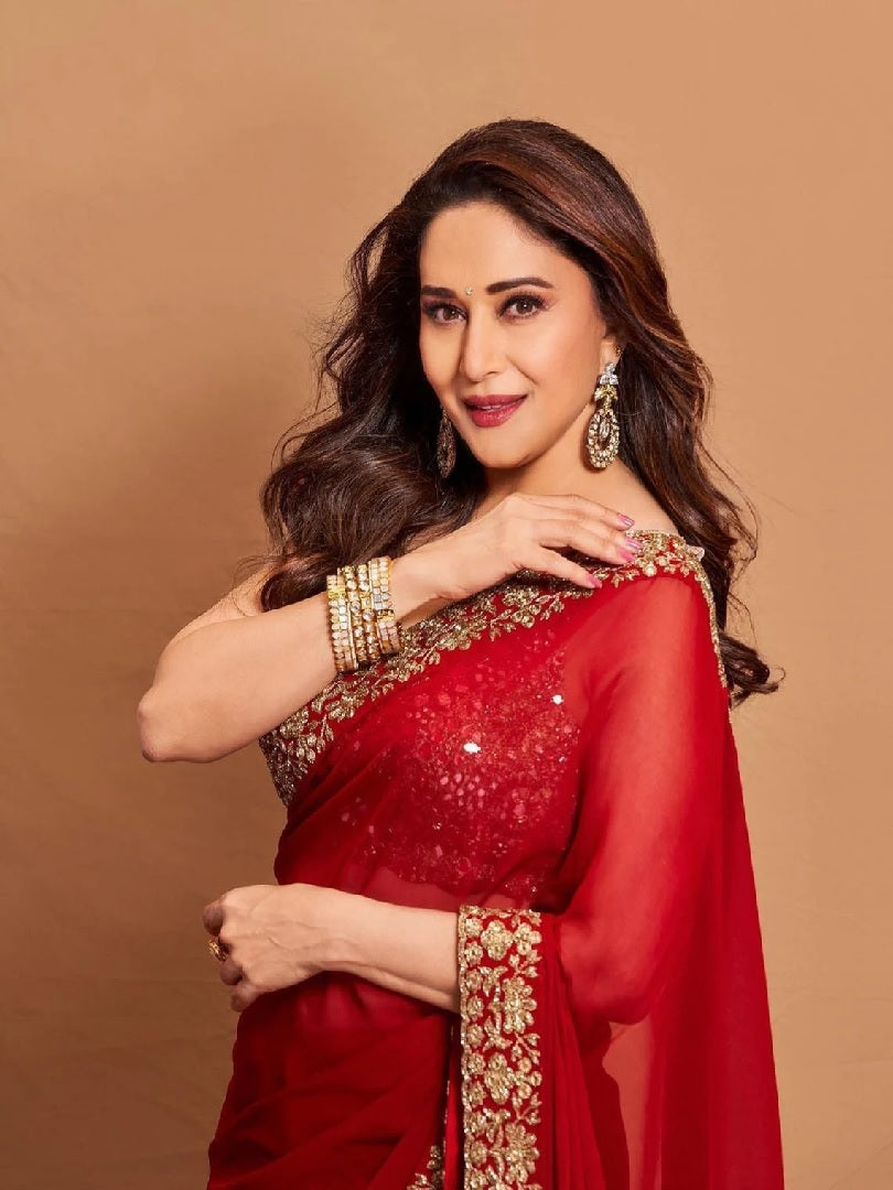 Red Heavy Georgette Sequence Work Saree image 4