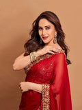 Red Heavy Georgette Sequence Work Saree image 4