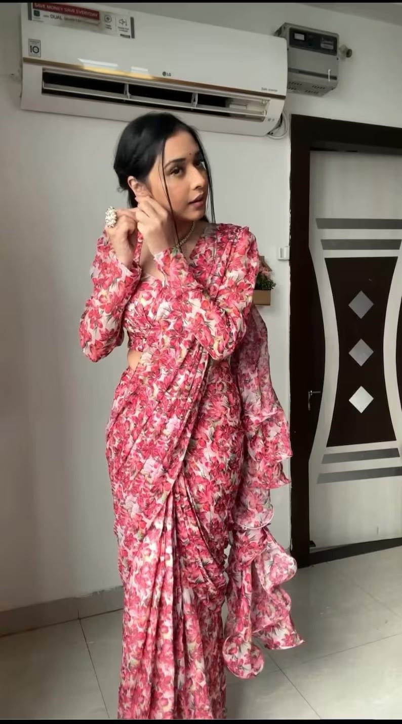 Premium Georgette Ready To Wear Saree With Blouse image 2