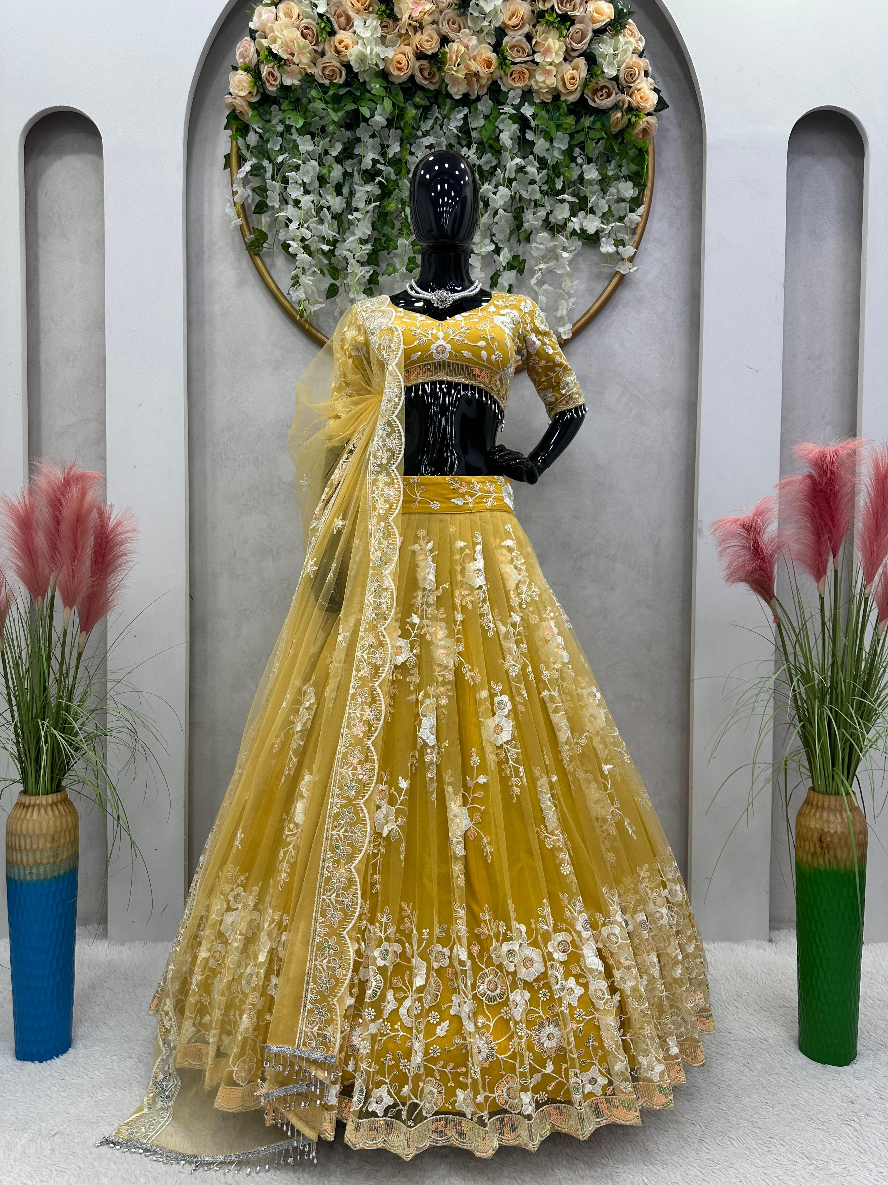 Soft Net Thread Sequence Work Lehenga Blouse Dupatta image 3