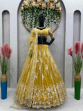 Soft Net Thread Sequence Work Lehenga Blouse Dupatta image 3