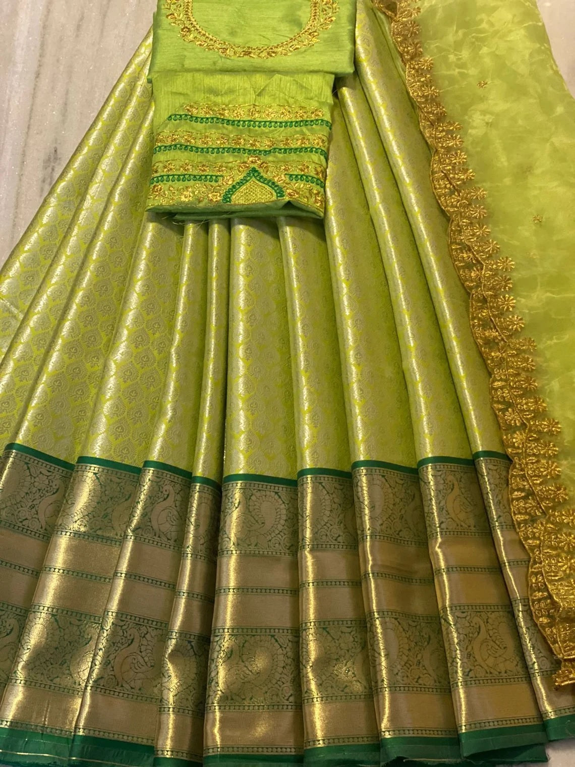 Kanjivaram Silk Pure Half & Embroidery Work Saree Lengha Blouse With Dupatta image 3