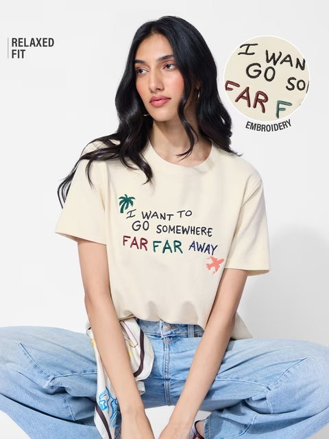 Textured T-shirt: Far Away Women Relaxed Fit T-Shirts image 3