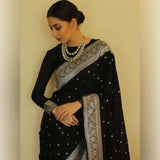 Black Colour Soft Lichi Silk Saree image 3