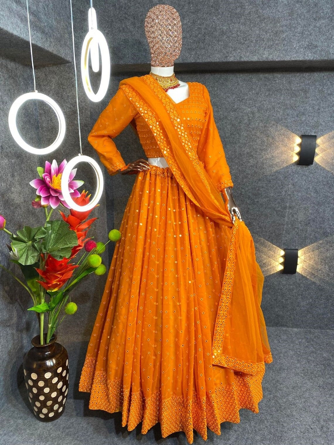 Faux Georgette With 9 MM Sequence Work Lehenga Blouse With Dupatta image 3